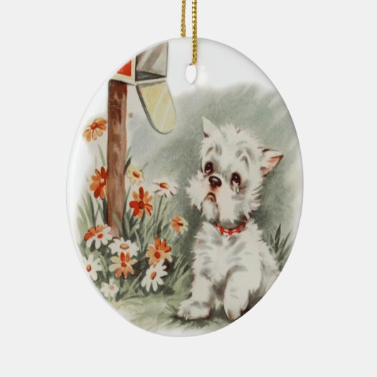 ヴィンテージ悲しい子犬が犬の手紙を待つオーナメント セラミックオーナメント (右)