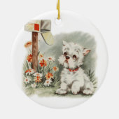 ヴィンテージ悲しい子犬が犬の手紙を待つオーナメント セラミックオーナメント (裏面)