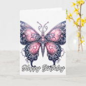 ヴィンテージ想像のバタフライアート | ハッピーバースデー カード (黄色い花)