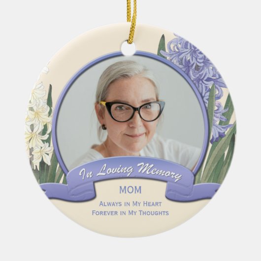 ヴィンテージ愛する記憶の紫の白いヒヤシンス セラミックオーナメント (正面)