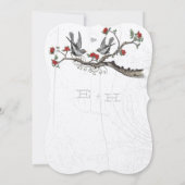 ヴィンテージ愛する鳥の木に座る赤い花 招待状 (裏面)