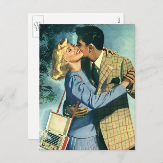 ヴィンテージ愛とロマンス、クリスマスダンス シーズンポストカード (正面/裏面)