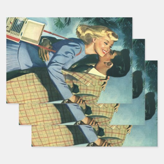 ヴィンテージ愛とロマンス、クリスマスダンス ラッピングペーパーシート (セット)