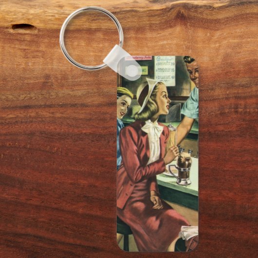 ヴィンテージ愛とロマンス、ソーダ店の女性 キーホルダー (正面)