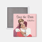 ヴィンテージ愛とロマンス、新婚は日付を保存 マグネット (正面/裏面)