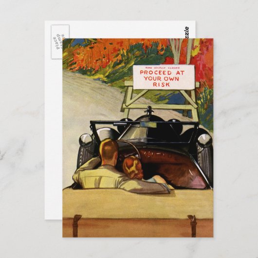 ヴィンテージ愛と道路閉鎖自身のリスクで進め ポストカード (正面/裏面)
