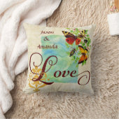 ヴィンテージ愛の蝶と名前のダマスク クッション (ブランケット)