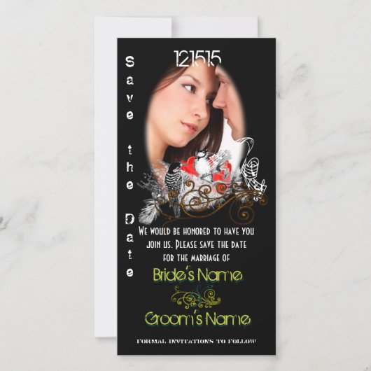 ヴィンテージ愛の鳥あなたの写真の日付を保存 セーブザデート (正面)