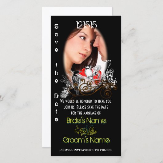 ヴィンテージ愛の鳥あなたの写真の日付を保存 セーブザデート (正面/裏面)