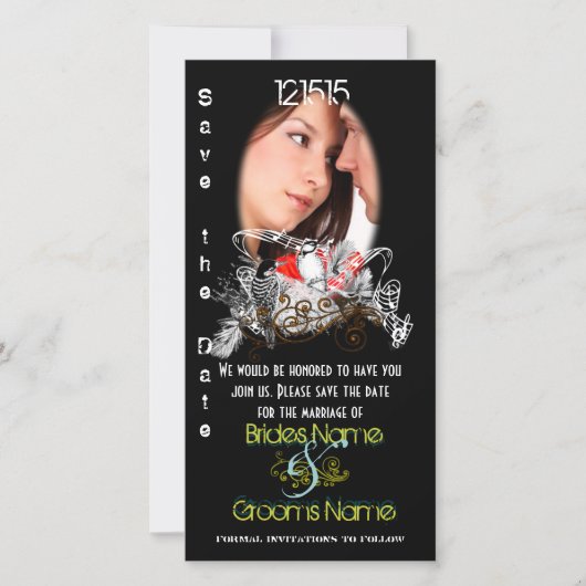 ヴィンテージ愛の鳥あなたの写真の日付を保存 セーブザデート (正面)