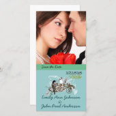 ヴィンテージ愛の鳥あなたの写真の日付を保存 セーブザデート (正面/裏面)