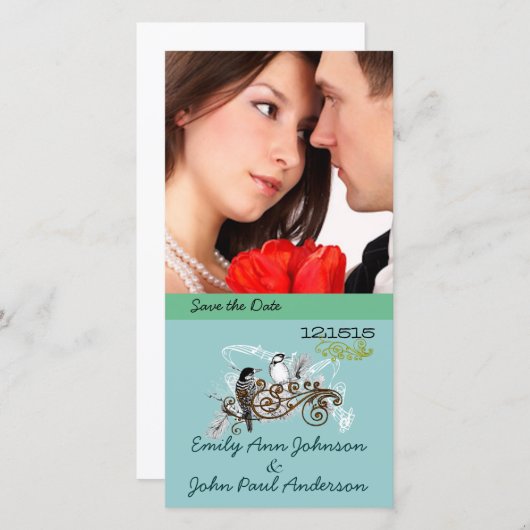 ヴィンテージ愛の鳥あなたの写真の日付を保存 セーブザデート (正面/裏面)