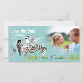 ヴィンテージ愛の鳥あなたの写真の日付を保存 セーブザデート