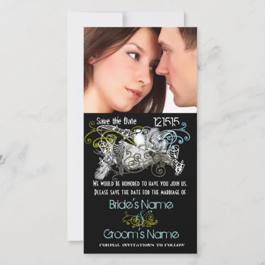 ヴィンテージ愛の鳥あなたの写真の日付を保存 セーブザデート (正面)