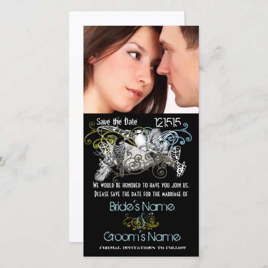 ヴィンテージ愛の鳥あなたの写真の日付を保存 セーブザデート (正面/裏面)