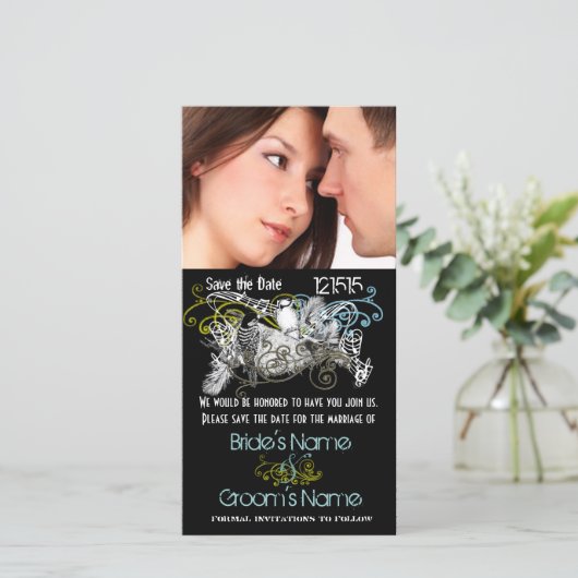 ヴィンテージ愛の鳥あなたの写真の日付を保存 セーブザデート (スタンド正面)