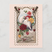 ヴィンテージ愛の鳥とバラバレンタインハガキ シーズンポストカード (正面)
