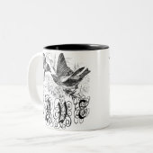 ヴィンテージ愛の鳥のアパレルとギフト ツートーンマグカップ (正面左)