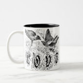 ヴィンテージ愛の鳥のアパレルとギフト ツートーンマグカップ (左)