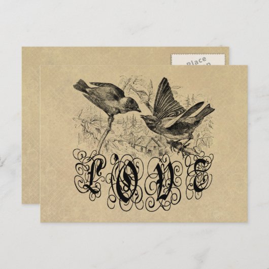 ヴィンテージ愛の鳥のアパレルとギフト ポストカード (正面/裏面)