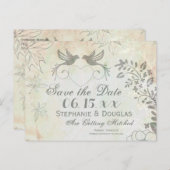 ヴィンテージ愛の鳥の結婚式は日付はがきを保存 案内ポストカード (正面/裏面)