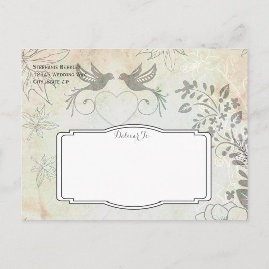 ヴィンテージ愛の鳥の結婚式は日付はがきを保存 案内ポストカード (裏面)