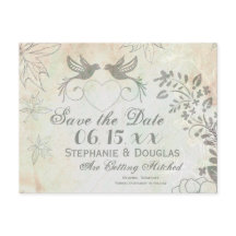 ヴィンテージ愛の鳥の結婚式は日付はがきを保存