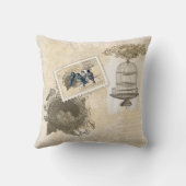 ヴィンテージ愛の鳥の鳥の鳥の郵便料金パーソナライズされた クッション (裏面)