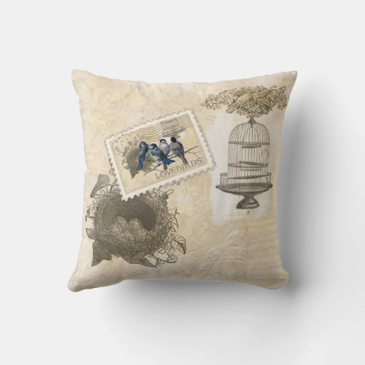 ヴィンテージ愛の鳥の鳥の鳥の郵便料金パーソナライズされた クッション (裏面)