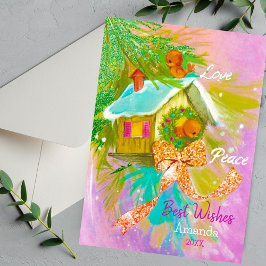 ヴィンテージ愛の鳥クリスマス新年の挨拶 シーズンカード