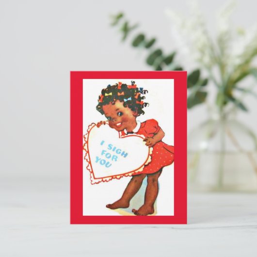 ヴィンテージ愛らしいアフリカのアメアガールバレンタイン ポストカード (スタンド正面)