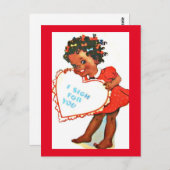 ヴィンテージ愛らしいアフリカのアメアガールバレンタイン ポストカード (正面/裏面)