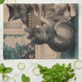 ヴィンテージ愛らしい子猫リトグラフ キッチンタオル (折り畳み)