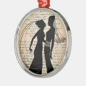 ヴィンテージ愛及び結婚レズビアンの結婚のLongfellow メタルオーナメント (左)