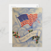 ヴィンテージ愛国アメリカ国旗クリスマス シーズンポストカード (正面/裏面)