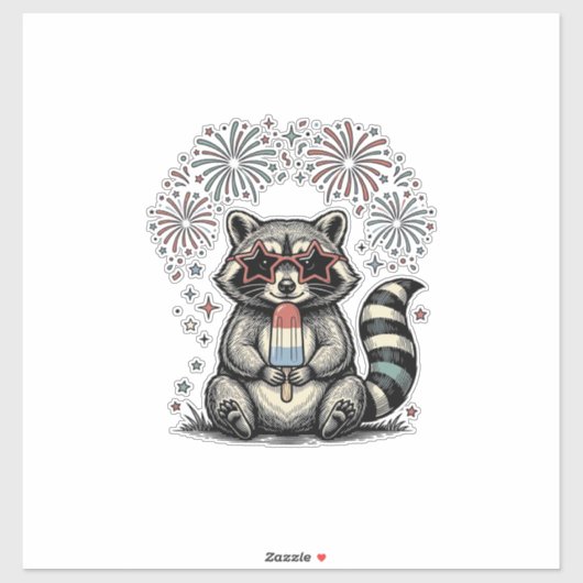 ヴィンテージ愛国アライグマ花火Tシャツデザイン1 シール (シート)