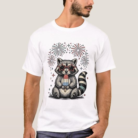 ヴィンテージ愛国アライグマ花火Tシャツデザイン_1 Tシャツ (正面)