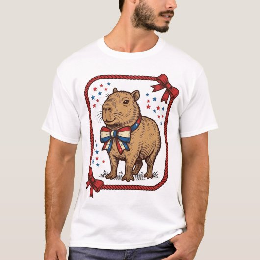 ヴィンテージ愛国カピバラネクタイシャツデザイン1 Tシャツ (正面)