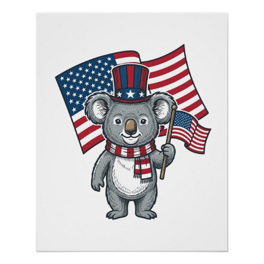 ヴィンテージ愛国コアラフラッグTシャツデザイン1 ポスター (正面)