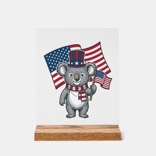 ヴィンテージ愛国コアラ旗Tシャツデザイン1 アクリルサイン (正面)