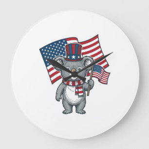 ヴィンテージ愛国コアラ旗Tシャツデザイン1 ラージ壁時計