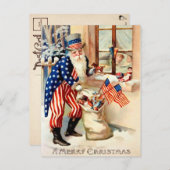 ヴィンテージ愛国サンタクリスマスはがき ポストカード (正面/裏面)