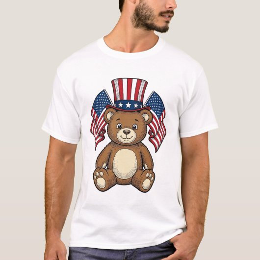 ヴィンテージ愛国テディベアベクターデザイン_1 Tシャツ (正面)