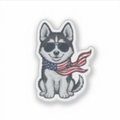 ヴィンテージ愛国ハスキー子犬ベクター デザイン_1 シール (正面)