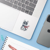 ヴィンテージ愛国ハスキー子犬ベクター デザイン_1 シール (ノートパソコンとiPhone)