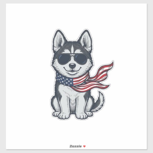 ヴィンテージ愛国ハスキー子犬ベクター デザイン_1 シール (シート)