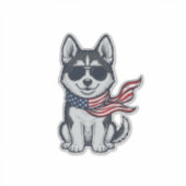 ヴィンテージ愛国ハスキー子犬ベクター デザイン_1 シール (正面)