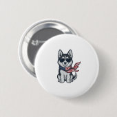 ヴィンテージ愛国ハスキー子犬ベクター デザイン_1 缶バッジ (正面&裏面)