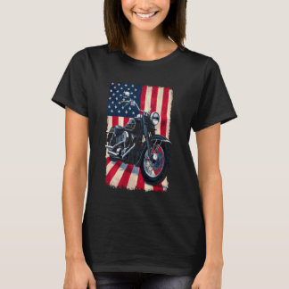 ヴィンテージ愛国バイク - USAフラグ レトロバイク Tシャツ