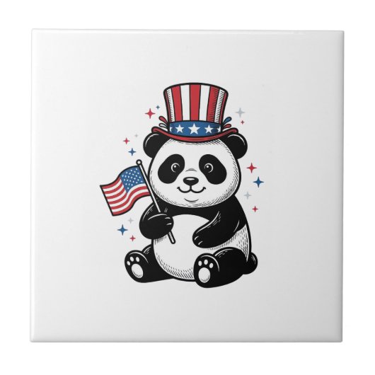 ヴィンテージ愛国パンダ旗Tシャツデザイン1 タイル (正面)